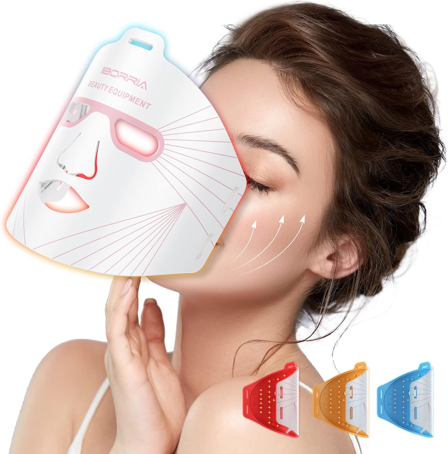 IBORRIA Red Light Therapy for Face, Led Face Mask Light Therapy, Infrared Red Light Therapy Mask, Advanced Anti-Aging Wrinkle Acne Removal Skin Care Device for All Skin Types at Home (White)