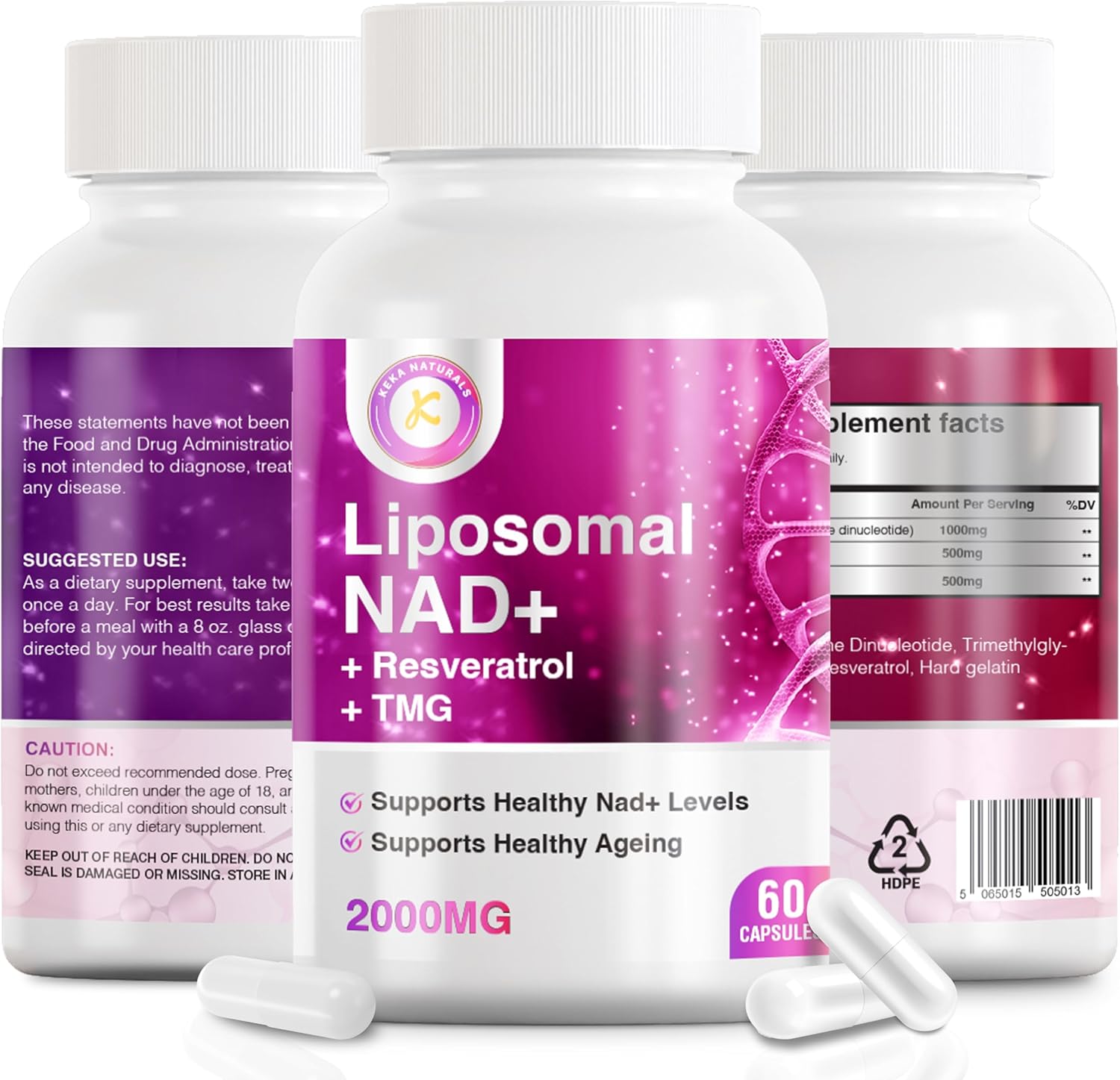 Pure NAD + Trans-Resveratrol + TMG | 2000mg | 3-in-1 Advanced Formula | NAD Resveratrol TMG Supplement | Boost NAD+ | Immune & Energy Support, Skin & Overall Health | 60 Capsules